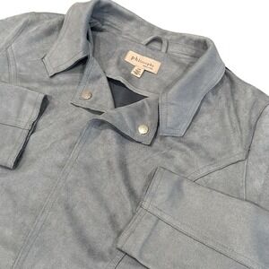 Philosophy Republic Clothing Jacket Women L Dusty Blue Faux Suede Moto‎ Style